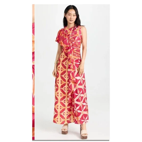 Ulla Johnson Lali Handmade 100% Silk Gown Dress Tigerlily Sz 6 One Shoulder Maxi - Picture 2 of 16